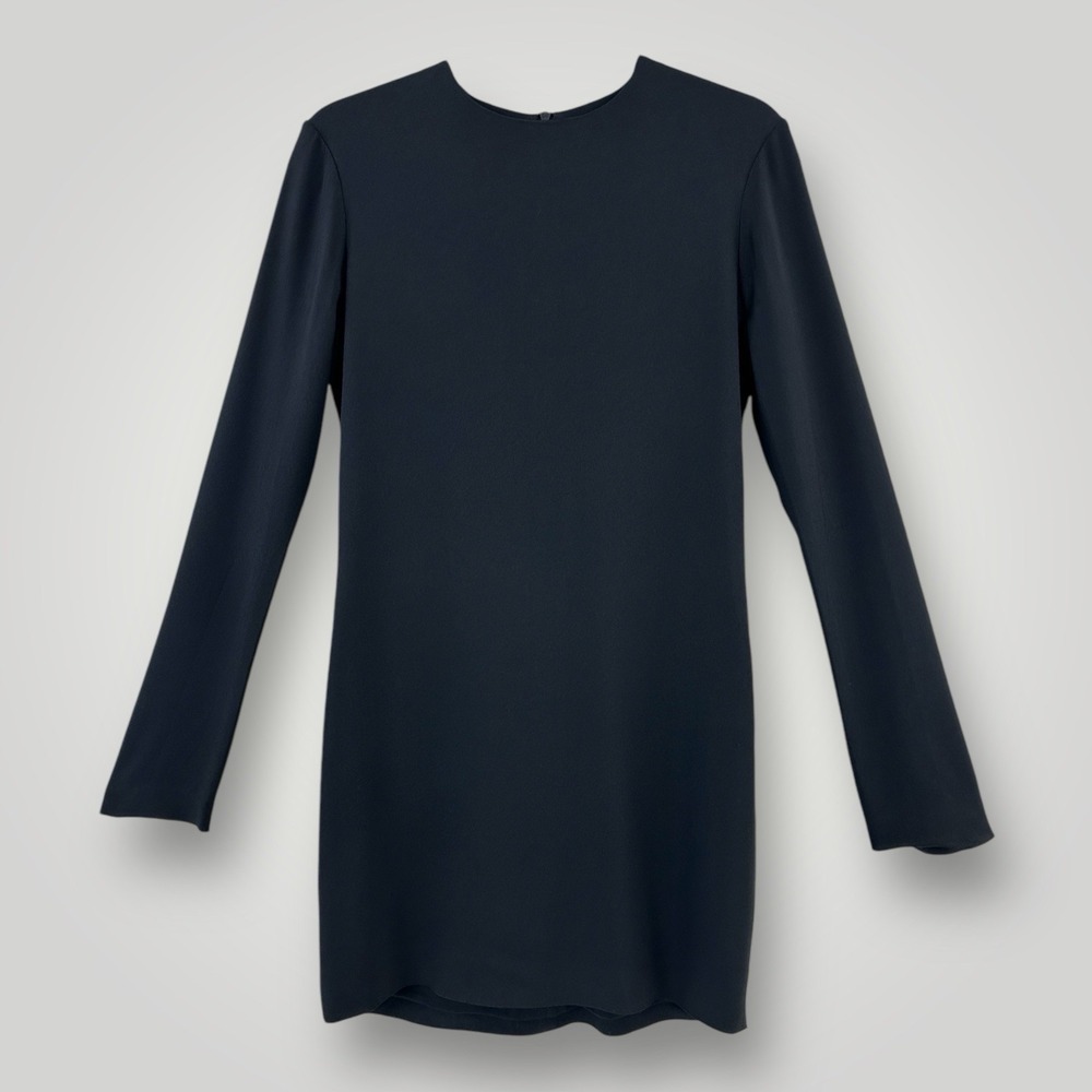 Helmut Lang Black Mini Dress Womans 0 Silk Lined Long Sleeve Stunning Simplicity